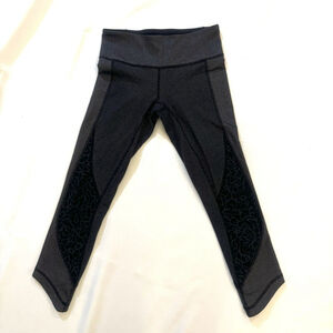 Lululemon Crop Legging Black Slub Denim Cheetah Print Pique Size:2